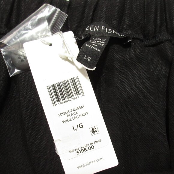 NWT Eileen Fisher Wide Leg Trouser in Black Tencel Linen Slub Blend Pants L - Picture 8 of 10